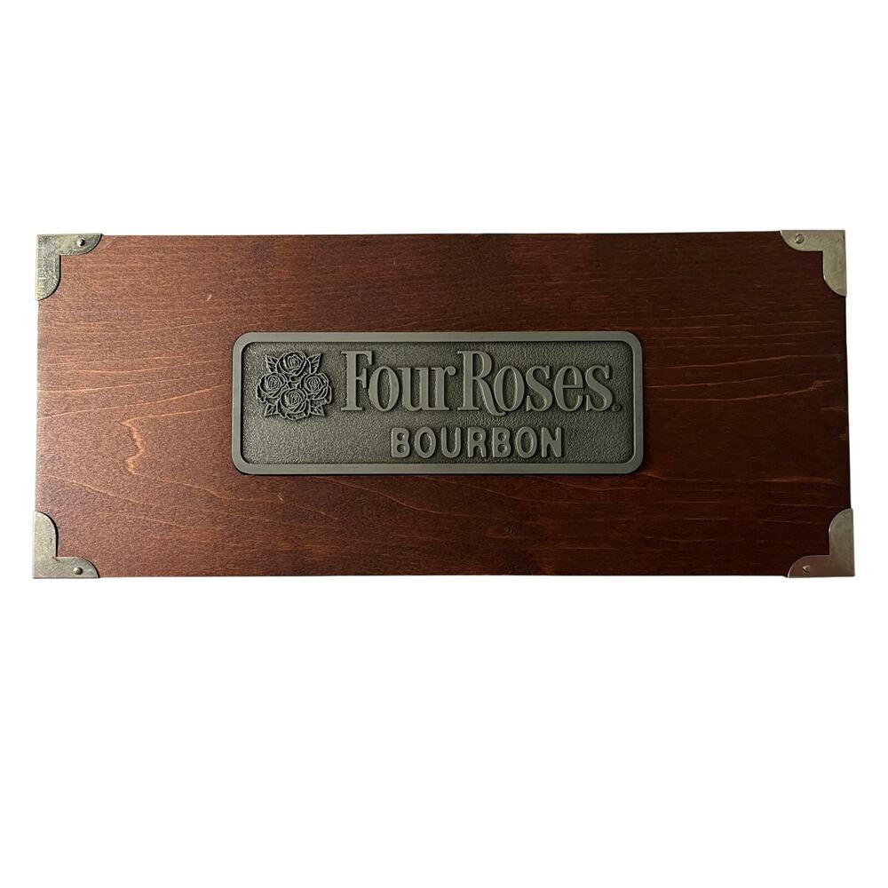 Four Roses Bourbon Wooden Bar Caddy Organizer Napkin Stirrer Holder Vintage